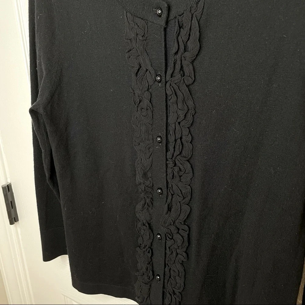 Kate Spade Black Silk Cashmere Blend Ruffle Front‎ Cardigan Sweater S